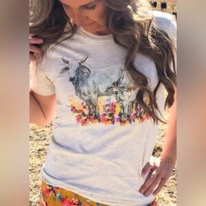 Sterling Kreek Brahman Wildflower Graphic Tee with Cow Print